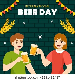 International Beer Day Social Media Illustration Flat Cartoon Hand Drawn Templates Background