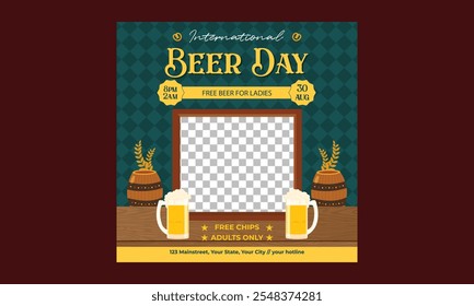 International Beer Day Socials Media. Typography design. Set of flat vector illustrations. Poster, label, cover.