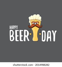 International beer day vector concept illustration or summer poster with vector funky beer character. Cartoon funny International beer day label
