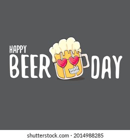 International beer day vector concept illustration or summer poster with vector funky beer character. Cartoon funny International beer day label