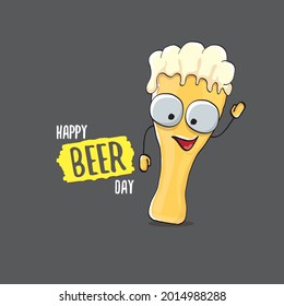 International beer day vector concept illustration or summer poster with vector funky beer character. Cartoon funny International beer day label