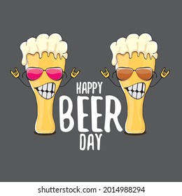 International beer day vector concept illustration or summer poster with vector funky beer character. Cartoon funny International beer day label