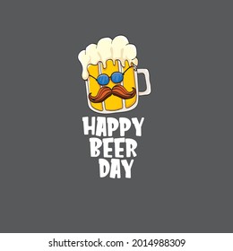 International beer day vector concept illustration or summer poster with vector funky beer character. Cartoon funny International beer day label