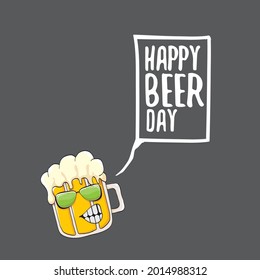 International beer day vector concept illustration or summer poster with vector funky beer character. Cartoon funny International beer day label