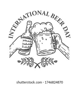 international Beer day vector illustration hand drawing style