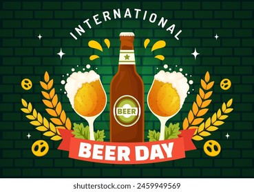 International Beer Day Vector Illustration on 5 August with Cheers Beers Celebration and Brewing in Flat Cartoon Background Design