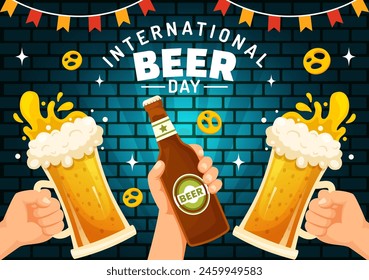 International Beer Day Vector Illustration on 5 August with Cheers Beers Celebration and Brewing in Flat Cartoon Background Design