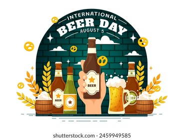 International Beer Day Vector Illustration on 5 August with Cheers Beers Celebration and Brewing in Flat Cartoon Background Design