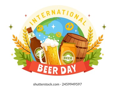 International Beer Day Vector Illustration on 5 August with Cheers Beers Celebration and Brewing in Flat Cartoon Background Design