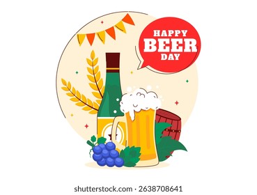 International Beer Day Vector Illustration on August 5, Featuring Beer Drink, Cheers Beers Celebration, and Brewing Elements in a Flat Background