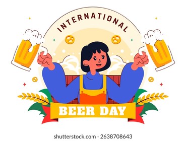 International Beer Day Vector Illustration on August 5, Featuring Beer Drink, Cheers Beers Celebration, and Brewing Elements in a Flat Background