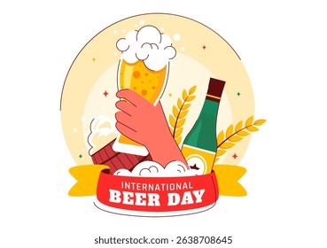 International Beer Day Vector Illustration on August 5, Featuring Beer Drink, Cheers Beers Celebration, and Brewing Elements in a Flat Background