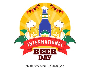 International Beer Day Vector Illustration on August 5, Featuring Beer Drink, Cheers Beers Celebration, and Brewing Elements in a Flat Background