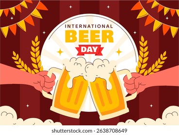 International Beer Day Vector Illustration on August 5, Featuring Beer Drink, Cheers Beers Celebration, and Brewing Elements in a Flat Background