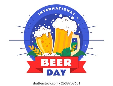 International Beer Day Vector Illustration on August 5, Featuring Beer Drink, Cheers Beers Celebration, and Brewing Elements in a Flat Background
