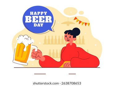 International Beer Day Vector Illustration on August 5, Featuring Beer Drink, Cheers Beers Celebration, and Brewing Elements in a Flat Background