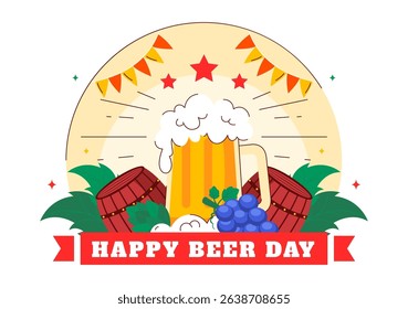International Beer Day Vector Illustration on August 5, Featuring Beer Drink, Cheers Beers Celebration, and Brewing Elements in a Flat Background