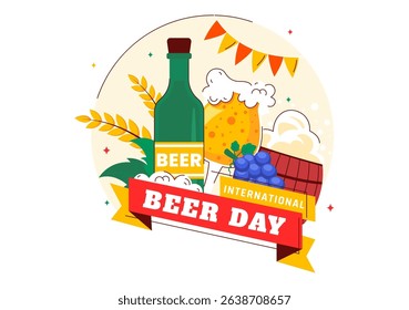 International Beer Day Vector Illustration on August 5, Featuring Beer Drink, Cheers Beers Celebration, and Brewing Elements in a Flat Background