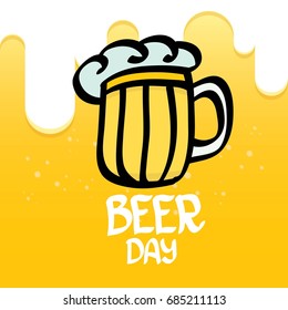 international beer day vector label on orange background. happy beer day vector graphic poster.