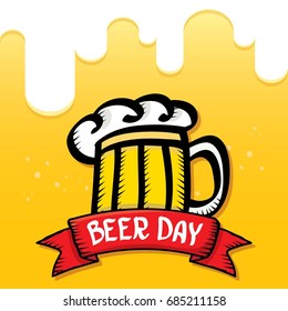 international beer day vector label on orange background. happy beer day vector graphic poster.