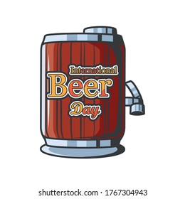 International beer day with wood barrel detailed style icon design, Festival pub alcohol bar and drink theme Vector illustration
