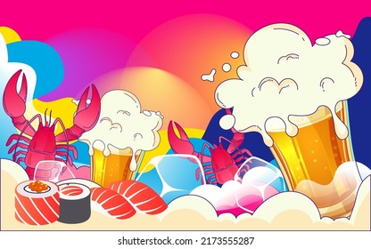 International beer festival, summer food festival party carnival party event illustration, vector illustration