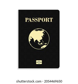 International biometric black passport isolated on white background