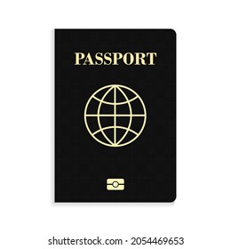 International biometric black passport isolated on white background