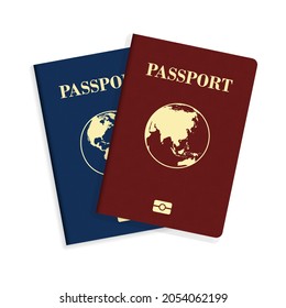 International biometric blue and red passport isolated on white background