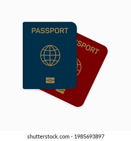 International biometric passport cover page. Blue and red top page of a citizen ID document.