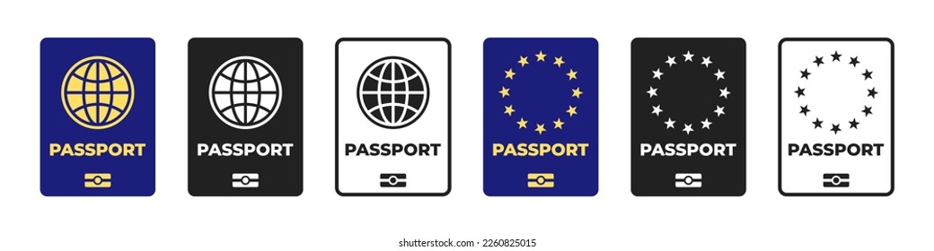 International biometric passport . EU passport. Vector illustration . ID document with biometric data , travel concept.Cover page of red and black passports . 10 eps