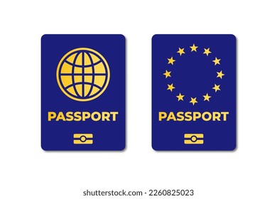 International biometric passport . EU passport. Vector illustration . ID document with biometric data , travel concept.Cover page of red and black passports . 10 eps