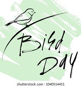 International Bird Day card with hand made paper and bird. Vector illustration