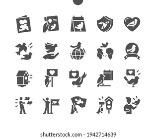 International Bird Day. Flying birds. Calendar. Celebrate, party and holiday. Nature, animal, sky, wings, feathers, ornithology, flying. Vector Solid Icons. Simple Pictogram