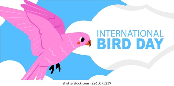 Ilustración del Vector del Día Internacional de los Aves. Adecuado para carteles y banner de tarjetas de felicitación. Ilustración vectorial de hermosos loros amarillos 