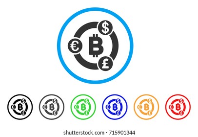 International Bitcoin Collaboration icon. Vector illustration style is a flat iconic international bitcoin collaboration grey rounded symbol inside light blue circle with black, gray, green, blue,