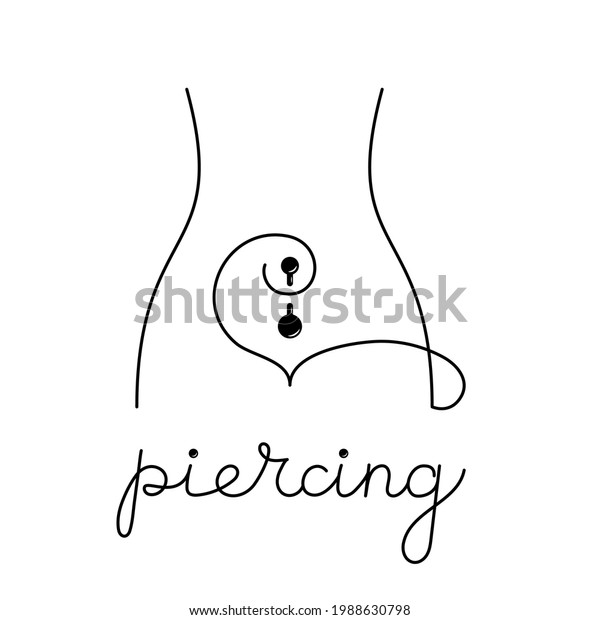 International body piercing day. Pierced\
Body belly. Line art vector illustration.\
