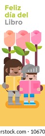 International book day & Saint George's day in Catalonia. Legend of the Dragon, the Princess, the Knight and the Rose