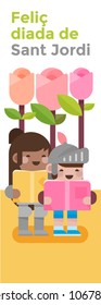International book day & Saint George's day in Catalonia. Legend of the Dragon, the Princess, the Knight and the Rose