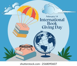  International book giving day banner design. February 14. Holiday concept. Template for background, banner, card, poster with text inscription.