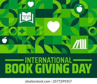 International Book Giving Day geometric shape pattern background banner or poster design template. observed every year in February. Holiday concept. Use to any Template, card, poster, placard.