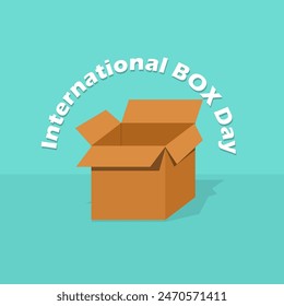 International Box Day event banner. An empty box with bold text on light blue background to celebrate on June 19th