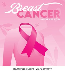 International breast cancer day design background with pink ribbon and woman vector