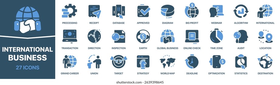 International business colored signed icon collection. Deal, diagram, webinar, union, audit, profit icons. UI icon set. Colored icons pack. Vector illustration