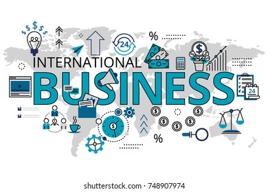 International business concept in flat line style, vector illustration. Investments and Success.