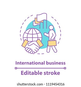 International Business Concept Icon. Diplomacy Idea Thin Line Illustration. Global Trade. Business Deal. International Relations And Partnership. Vector Isolated Outline Drawing. Editable Stroke