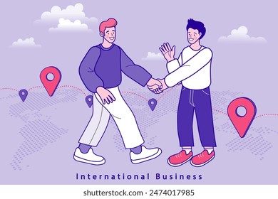 International business cooperation and partnership. world map connection. World wide web internet technology. people around the globe connection concept. Globalisation flat vector illustration.