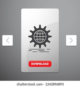 international, business, globe, world wide, gear Glyph Icon in Carousal Pagination Slider Design and Red Download Button