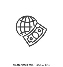 International business line icon. Global money linear style sign for mobile concept and web design. Globe and money outline vector icon. Symbol, logo illustration. Vector graphics