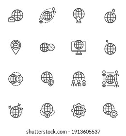 International Business line icons set, outline vector symbol collection, linear style pictogram pack. Signs logo illustration. Set includes icons - world business, currency money transfer, outsourcing